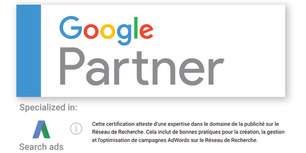Capture d'écran de la certification Google Partner Ads